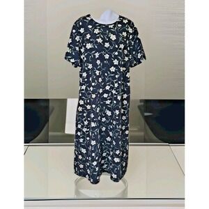 Kathie Lee Maxi Dress 22W Navy Blue Floral Short Sleeve Polyester Casual Resort
